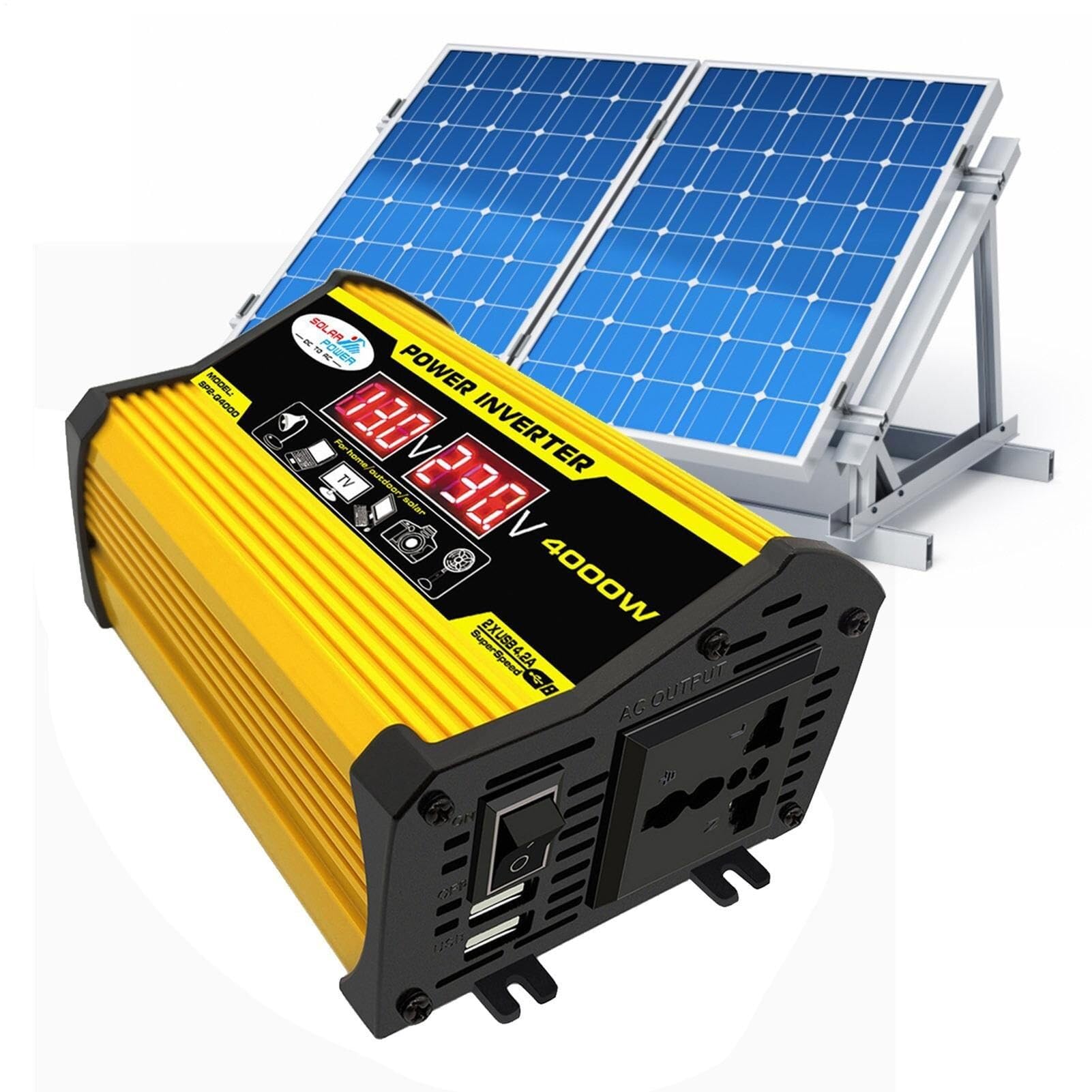 Zestaw Solar 4000W przetwornica 18W Monokrystaliczny panel 30A USB LED Sterownik | Pełna energia słoneczna do domu, szybkie ładowanie USB, inteligentna ochrona i wyświetlacz LCD. (A:110V)