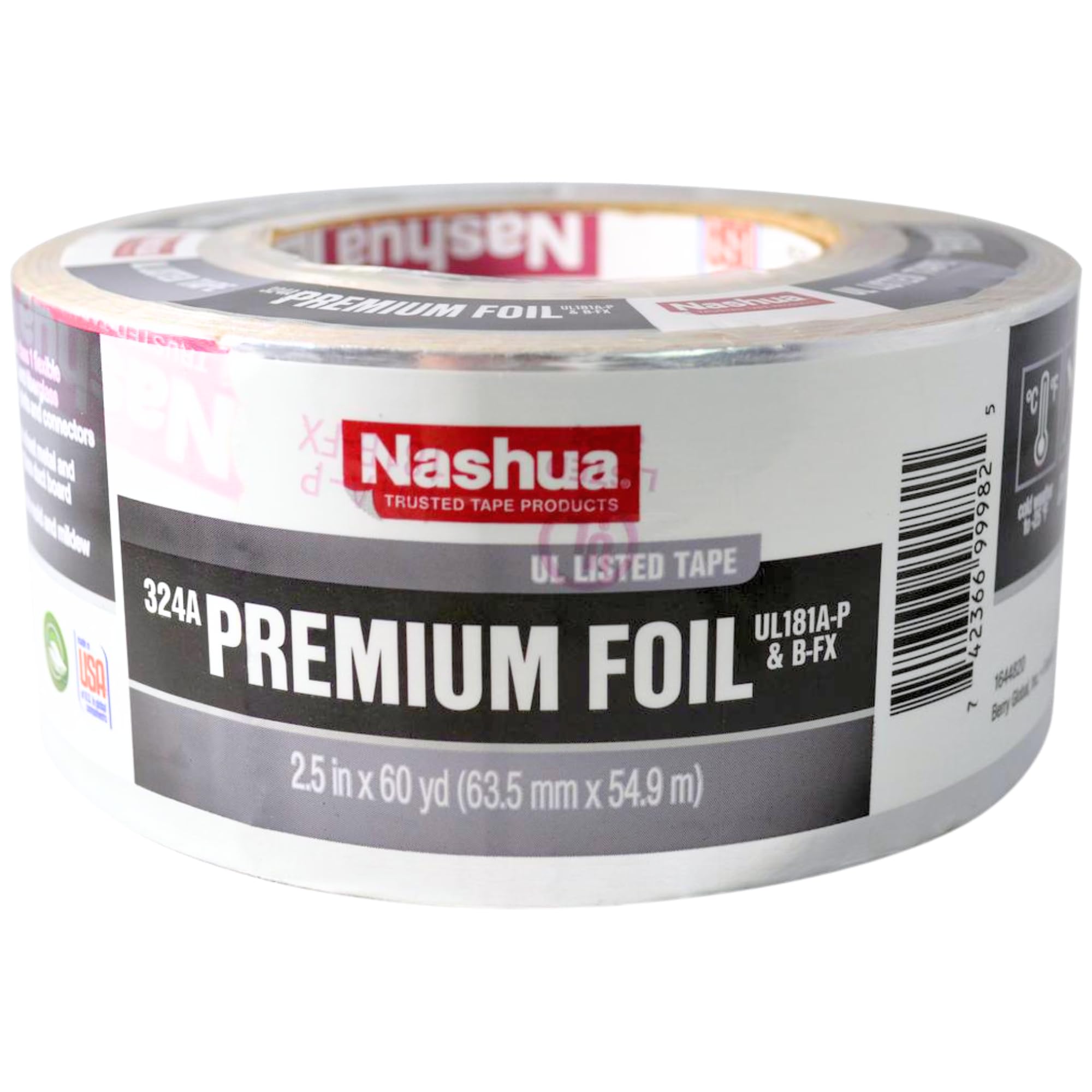 Nashua 324A Cinta de aluminio Premium para clima frío [UL 181 A y B en la lista/Linea: 2-1/2 in. x 60 yds. (Plata)
