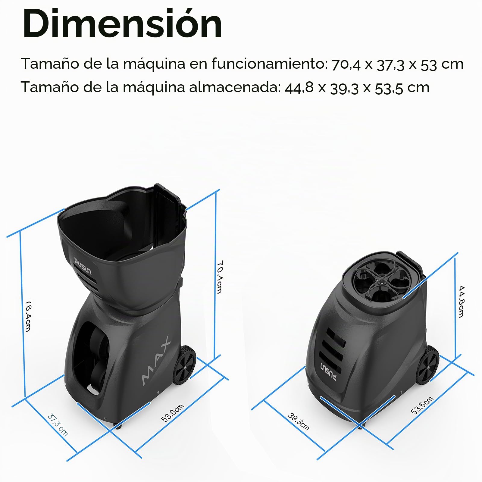 PUSUN PT-Max C - Lanzador de pelotas de tenis, más de 145 pelotas, doble aplicación y control remoto, 28 modos de entrenamiento de autoprogramación, negro, 1 artículo