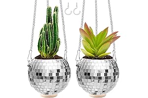 Mirror Ball Disco Planter, 4-inch Hanging Pot for Indoor/Outdoor Decor, Boho Style