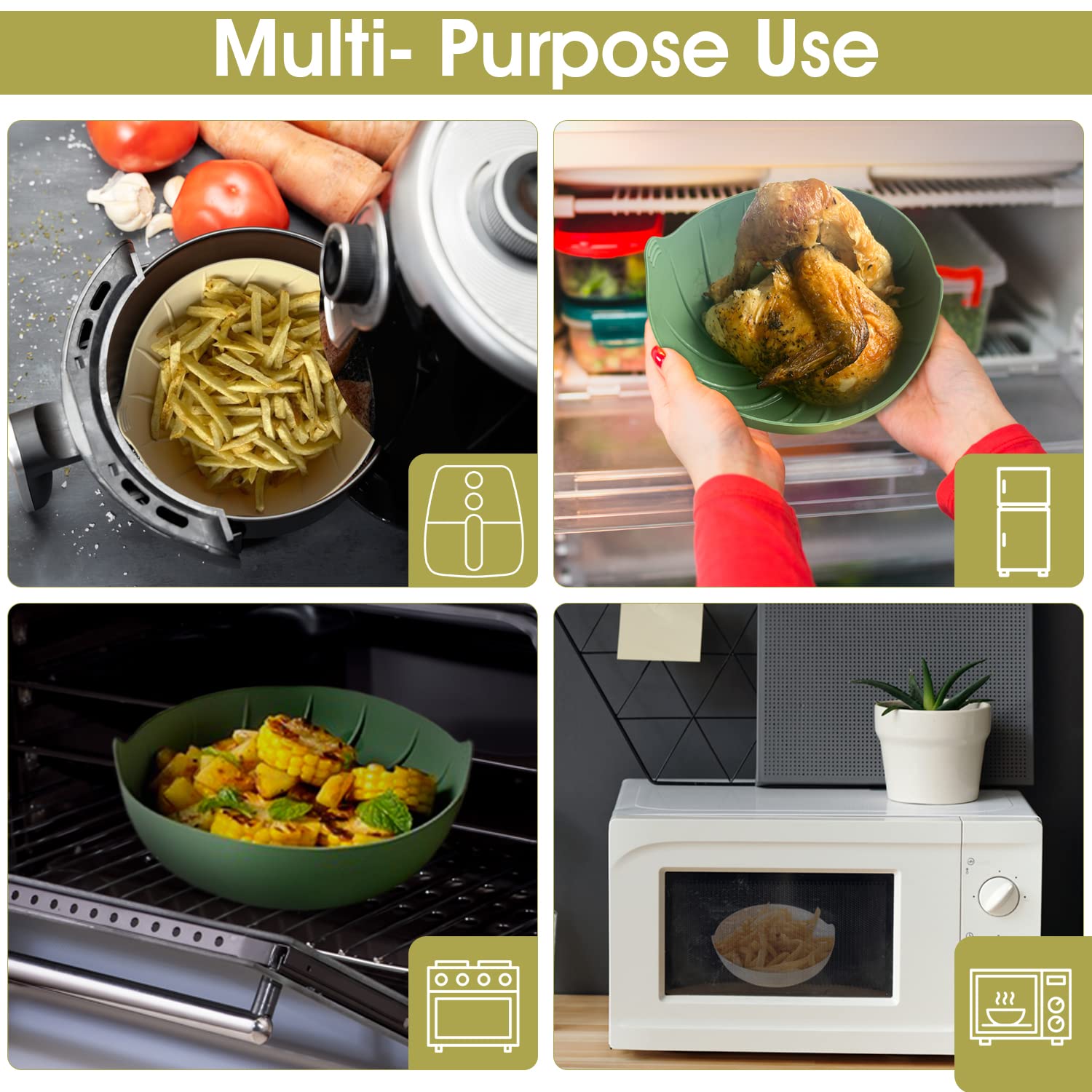 Air Fryer Silicone Liners 2 Pack, Reusable Air Fryer Liner, Food Grade Air Fryer Accessories, Air Fryer Oven Microwave Accessories for 3Qt-5Qt, Multi Purpose Air Fryer Pot