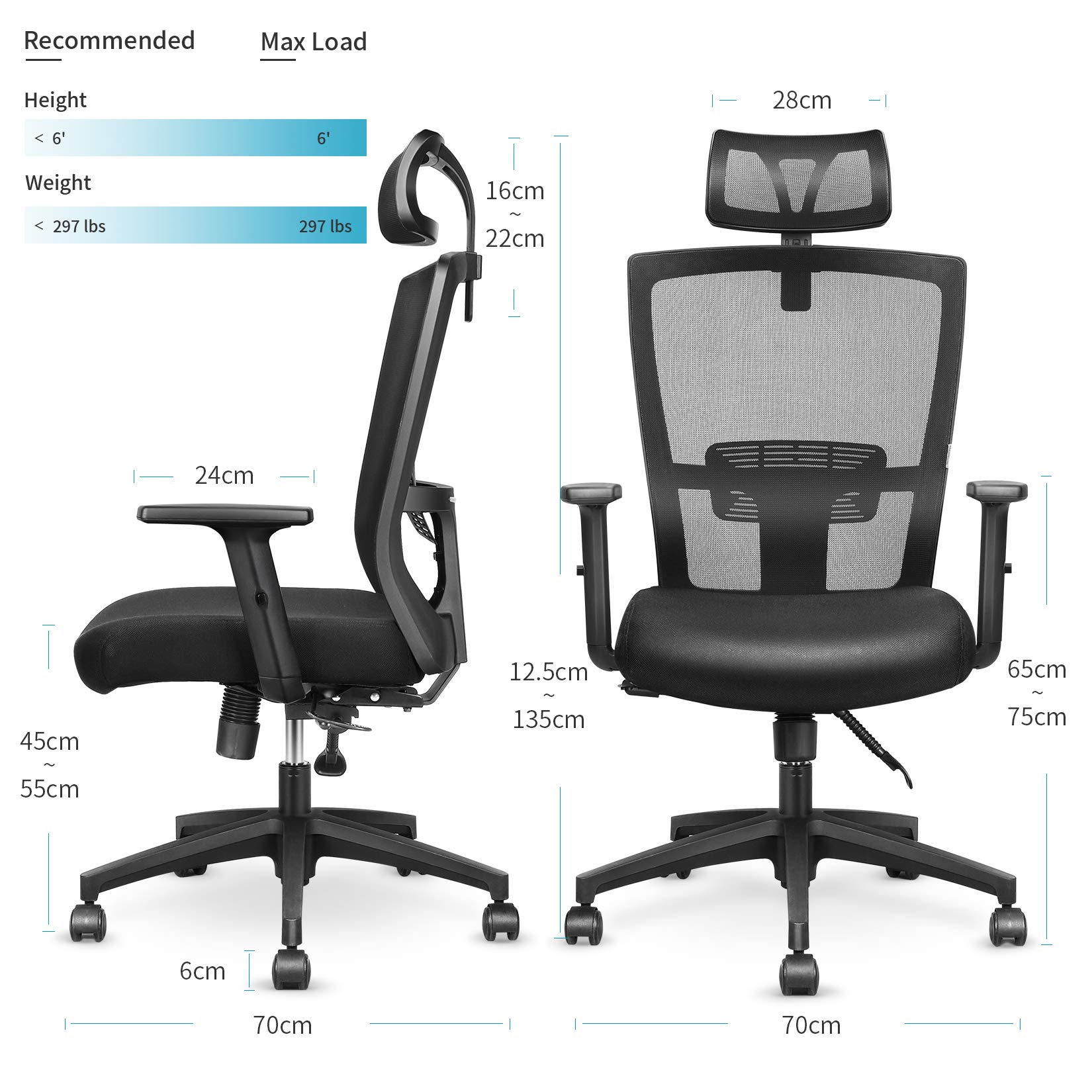 mfavour Ergonomic Office Chair Mesh Chair Heavy Duty Office Chair