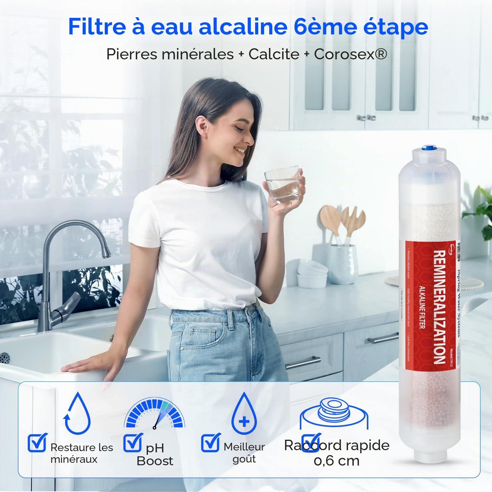 iSpring F9K Lot Cartouches Filtre Osmose Inverse Alcalin 6 Étapes | Jeu de Cartouches pour 1 An, Sans Membrane, Compatible Systèmes RO Alcalins, Filtre Alcalin