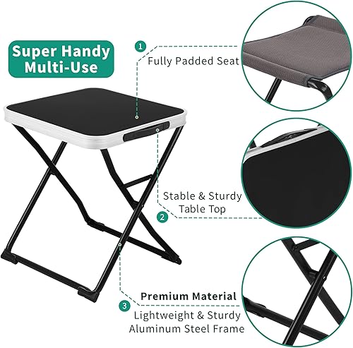 Miniatura 5 de SUNNYFEEL Mesa de camping plegable 3 en 1, taburete plegable, mesa plegable, reposapiés, ligera de hasta 300 libras, fácil de transportar, taburete