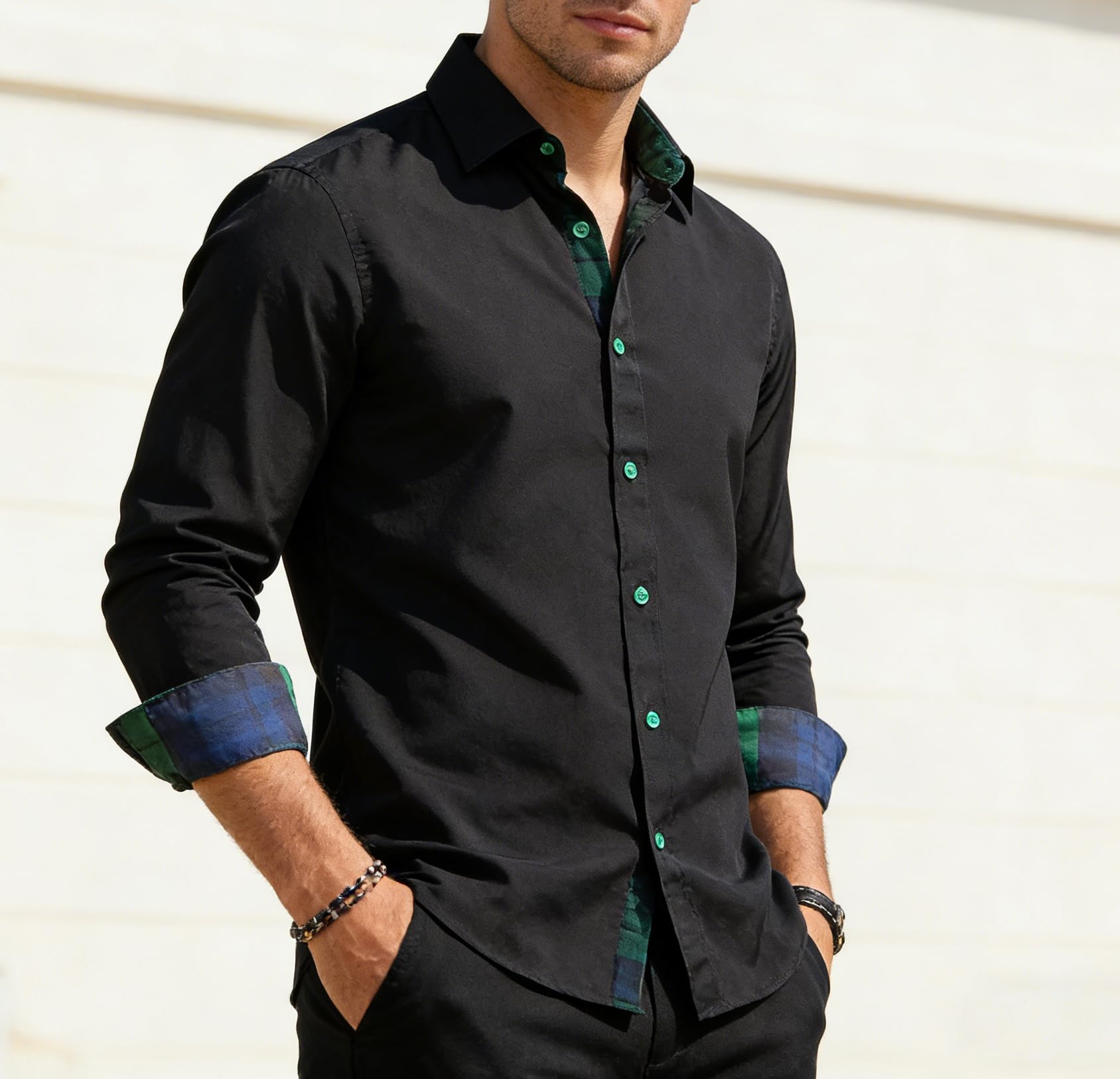 Mens Dress Shirt Carnival Stretch Long Sleeve Button Down Shirts Contrast Collar Casual Classic Wedding Mardi Gras