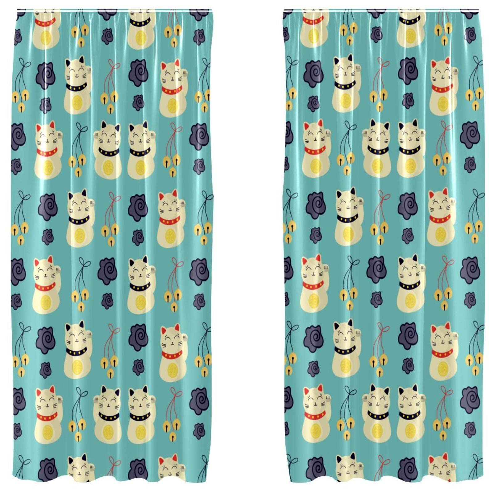 Rideaux chat porte-bonheur motif floral voilage léger passe-tringle salon 140x213 cm