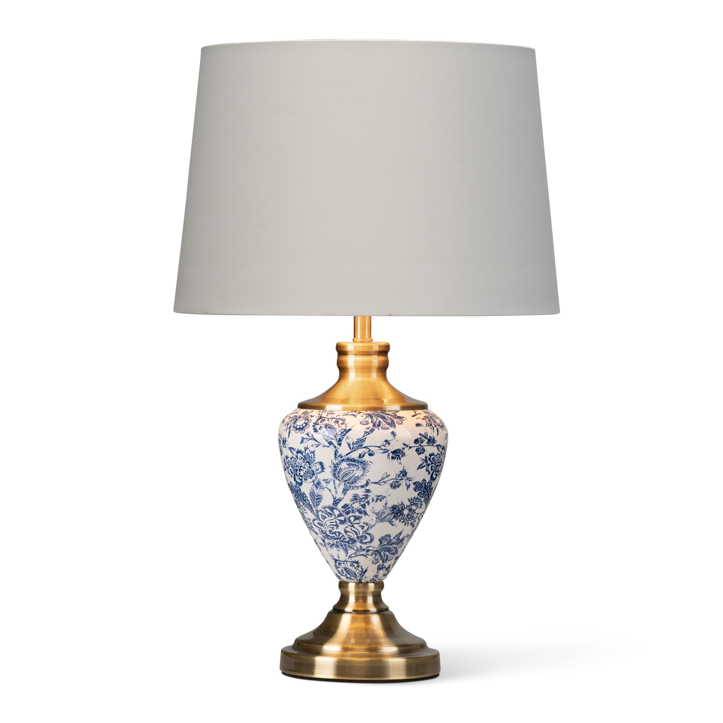 Lighting Supermarket Hepburn Large Table Lamp with White Gold Shade - Modern White, Blue & Antique Brass