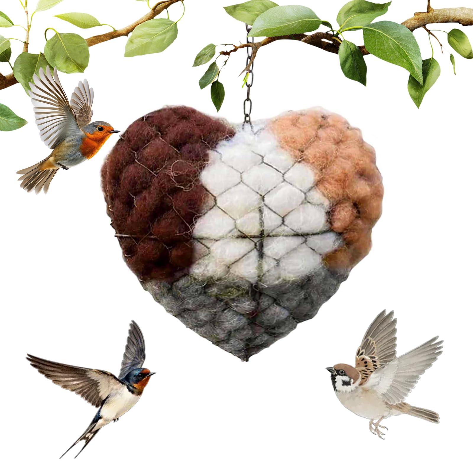 Alpaca Fiber Heart Bird Nest - Outdoor Garden Bird Shelter & Nesting Material Holder, Bird Nest for Hummingbirds, Wild Birds & Bird Lovers