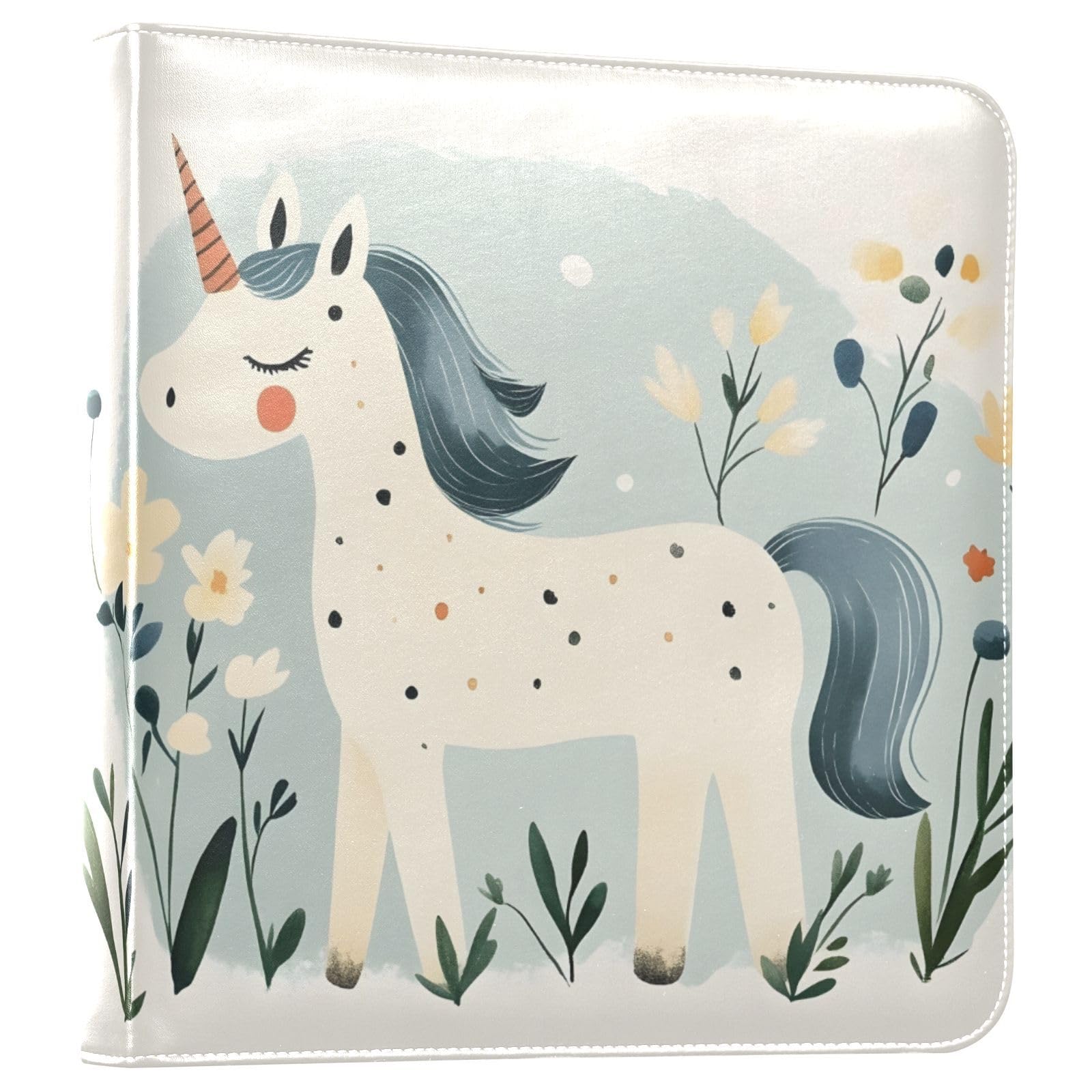 FOLIOSA Photo Album Cartoon Horse Print, Leather Cover Self Adhesive Scrapbook Album for 2x3/4x6/5x7/6x8 in Photos for Family Travel Wedding