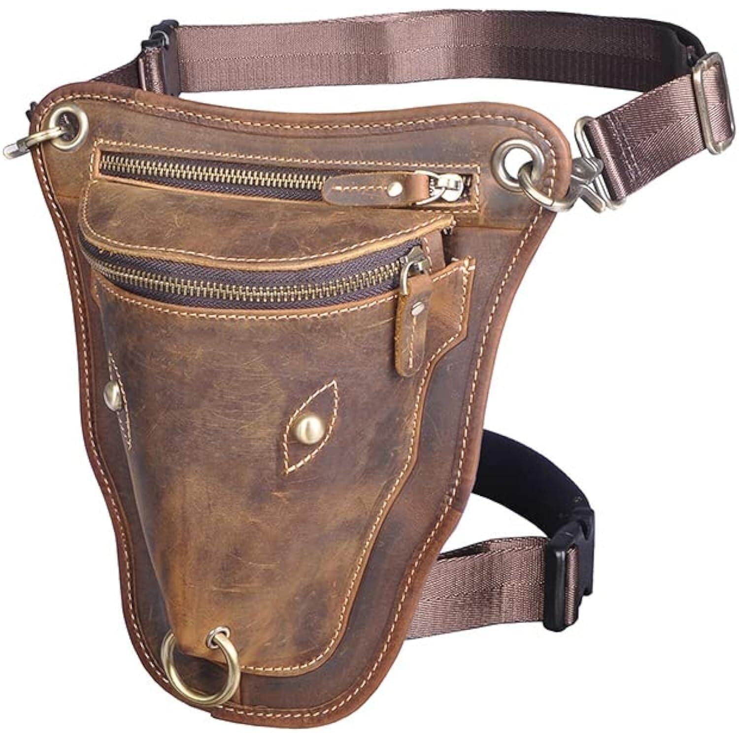 Marsupio Gamba Moto Borsa Da Gamba, Coscia In Vera Pelle Uomo Design Casual Marrone Classico Spallacci Pantaloni Viaggio Moda Cintura Borse(Dark Brown)