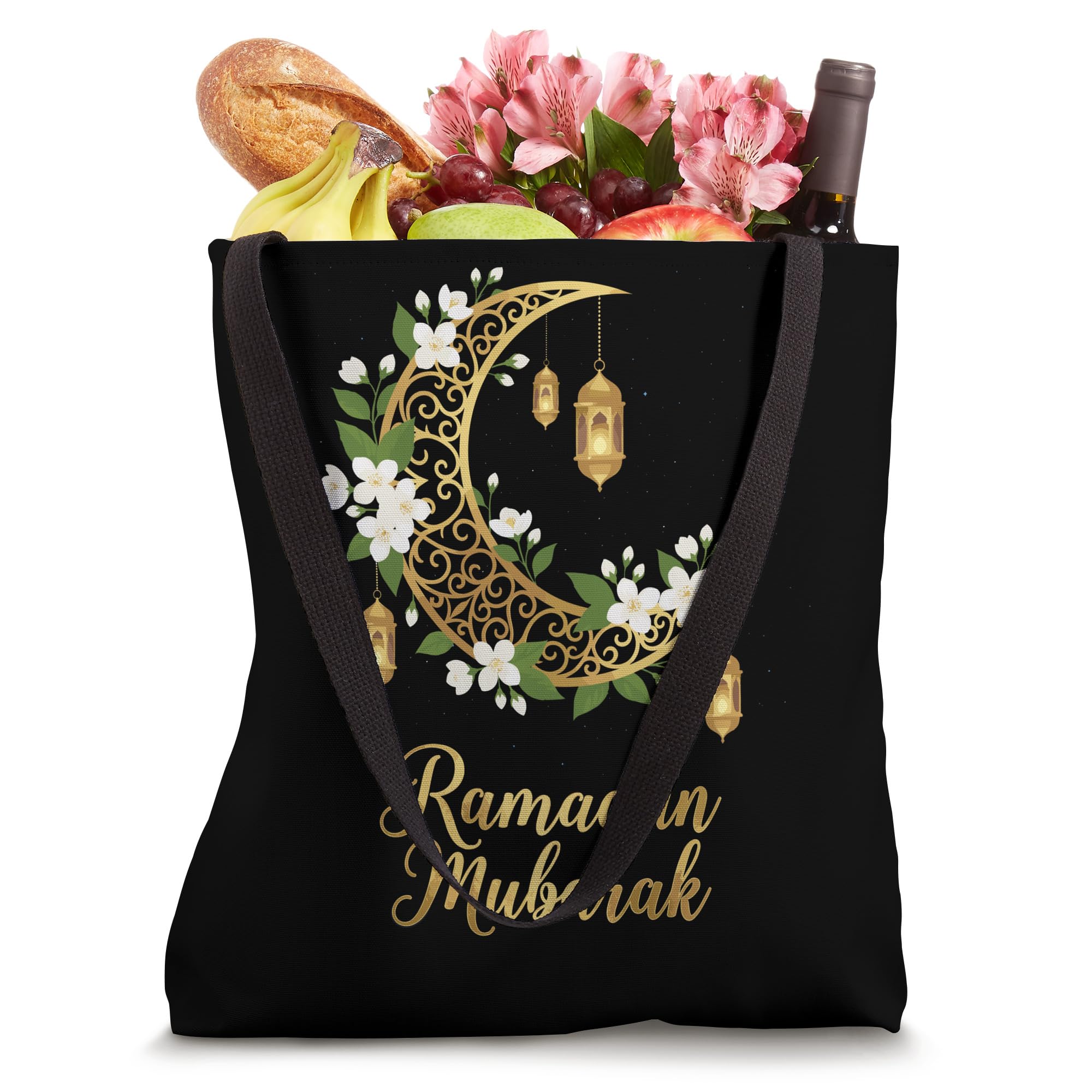 Ramadan Mubarak Floral Crescent Moon Lanterns Muslim Tote Bag