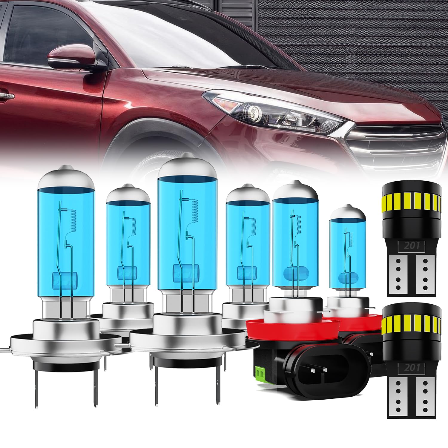 Headlight Bulbs License Plate Lights Fit For Hyundai Tucson 2016-2018, H7 High Beam + H7 Low Beam + H11 Fog Lights Halogen Light Bulb + License Plate Lights, Pack of 8