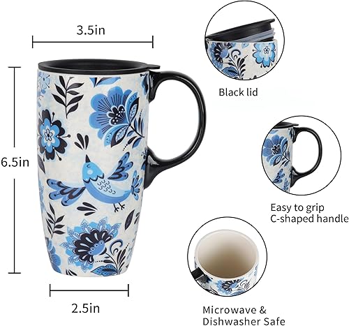 Miniatura 6 de Topadorn Taza de viaje de cerámica con tapa y asa, taza de café de cerámica reutilizable, taza de té con leche de porcelana en caja de color de 17