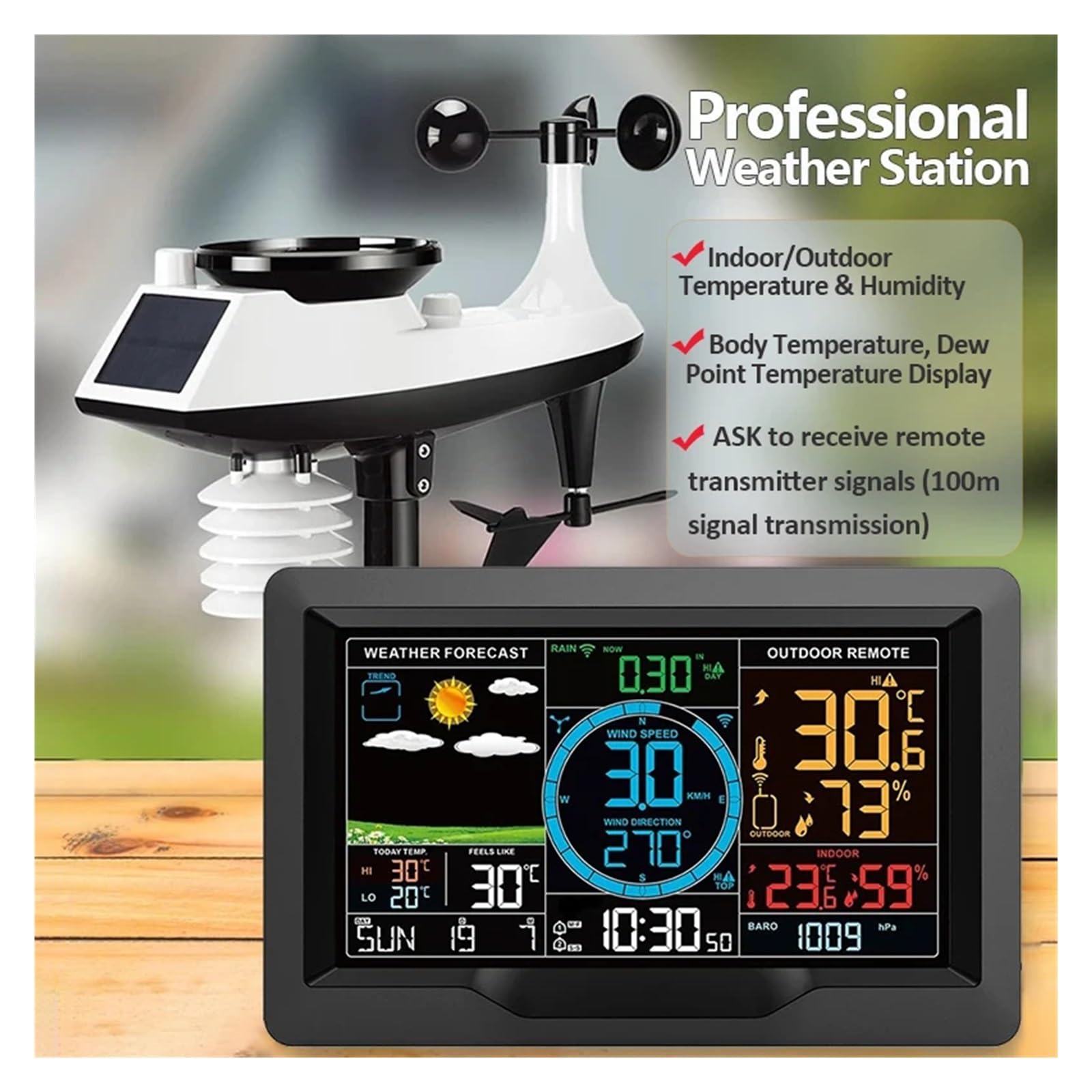 FJ3390A Multifunction Professional Digital Weather Station Wireless Forecast Clock Temperature Wind Speed Rain Detection