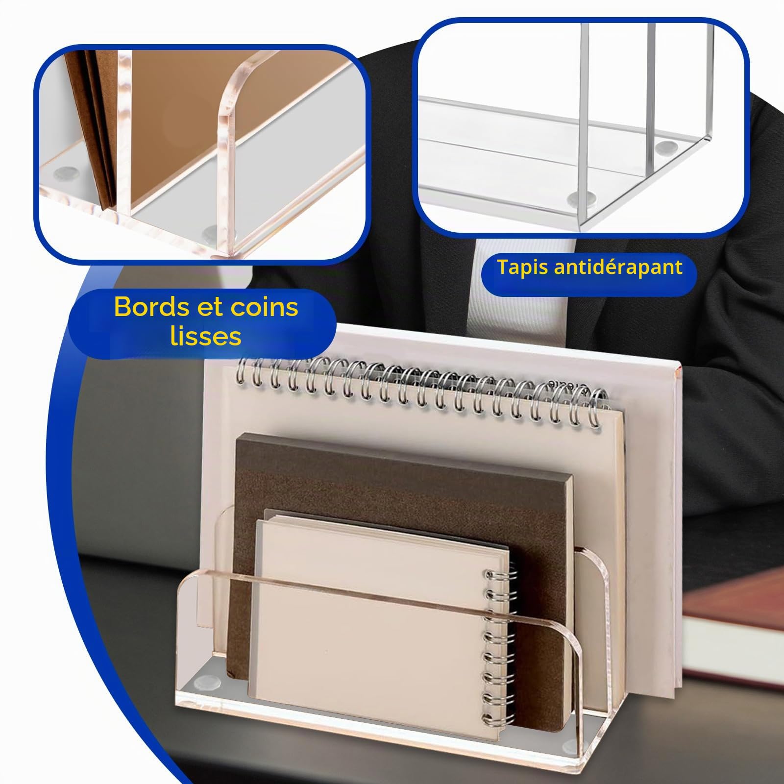 Lot de 2 organiseurs de courrier pour bureau, 2 sections en acrylique transparent, trieur de courrier vertical, moderne, pour la maison, le bureau, les enveloppes, les documents