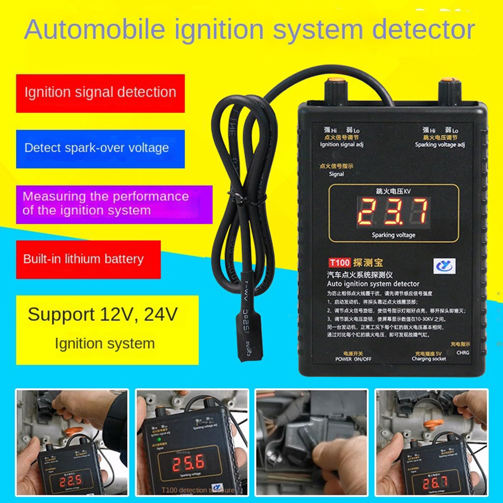 Auto Motor Diagnose Tester T100 Zündungen Motorspulensignale Fehlerbehebung Geeignet für schnelle Fehlerortung