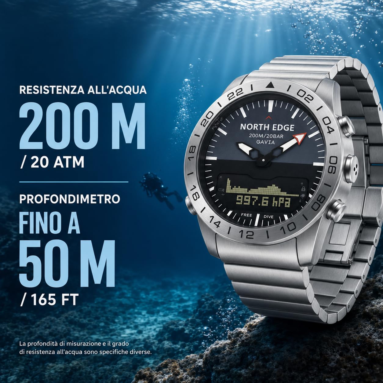NORTH EDGE GAVIA Pilot Watch Orologi di lusso in acciaio inox analogico digitale per gli uomini Altimetro Bussola Outdoor Sport Business Watch impermeabile 200m | Analogico-digitale in acciaio con resistenza all'acqua 200 m, altimetro, barometro, termomet