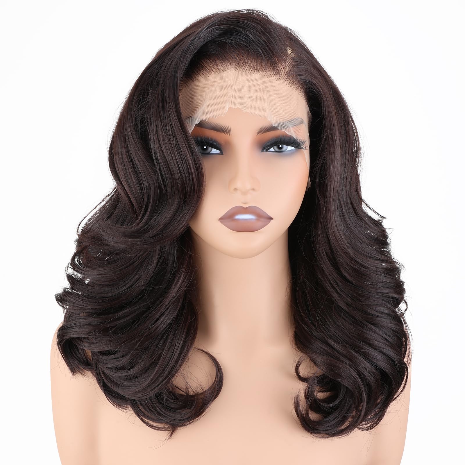 SISgrace Brown 13 * 6 HD Lace Front Wigs Synthetic Glueless Pre Layered Brown Roots Body Wave Wigs for Women Pre Plucked 18 Inch Tiny Knots Lace