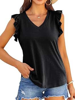 Valphsio Womens Casual V Neck Blouse Tops Summer Frilled