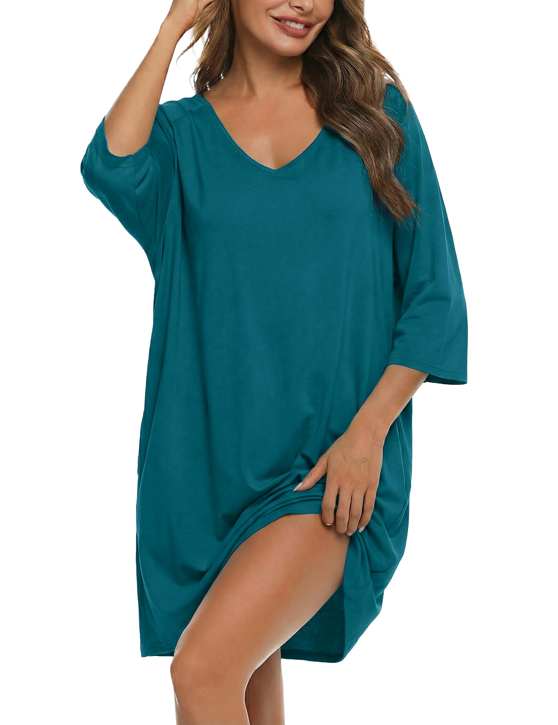 Bresdk Nachthemd Damen Schlafshirt Kurzarm Baumwolle Große Größen Sleepshirt Oversize Sommer Nachtwäsche Frauen Schlafkleid