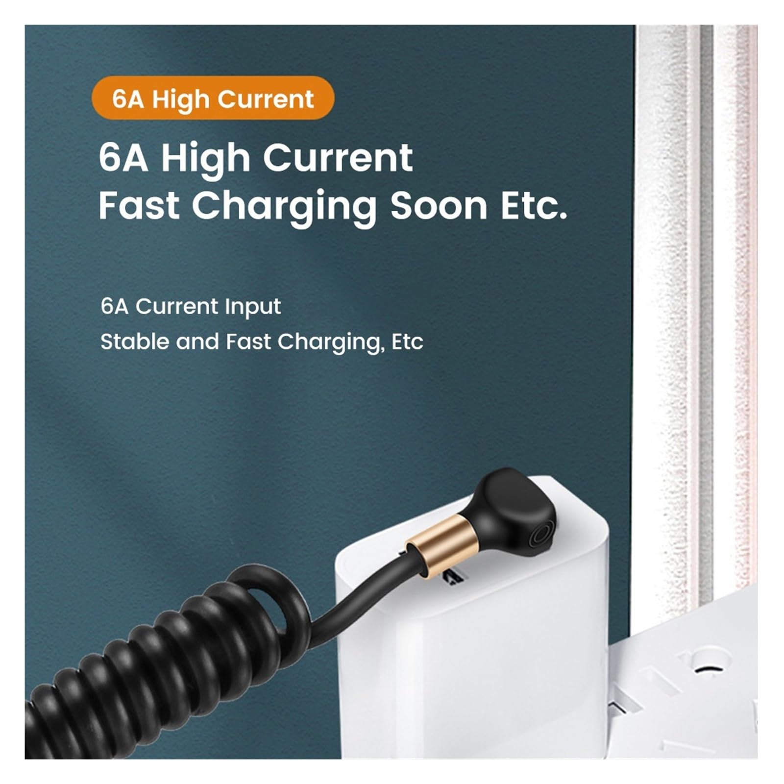 USB A/C Spring 6A 90° Fast Charge Type C do iPhone Samsung for Xiaomi (USB A do C)