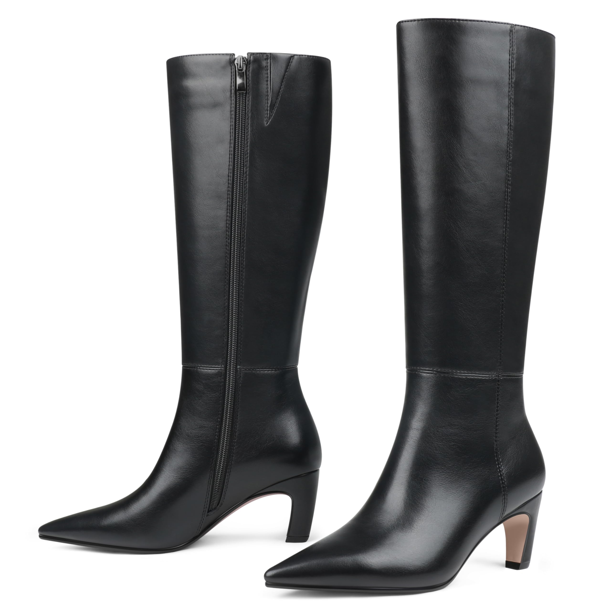 COLETER Womens Knee High Boots Pointed Toe Kitten Low Heel Tall Boots Comfortable Fall Winter Long Boots