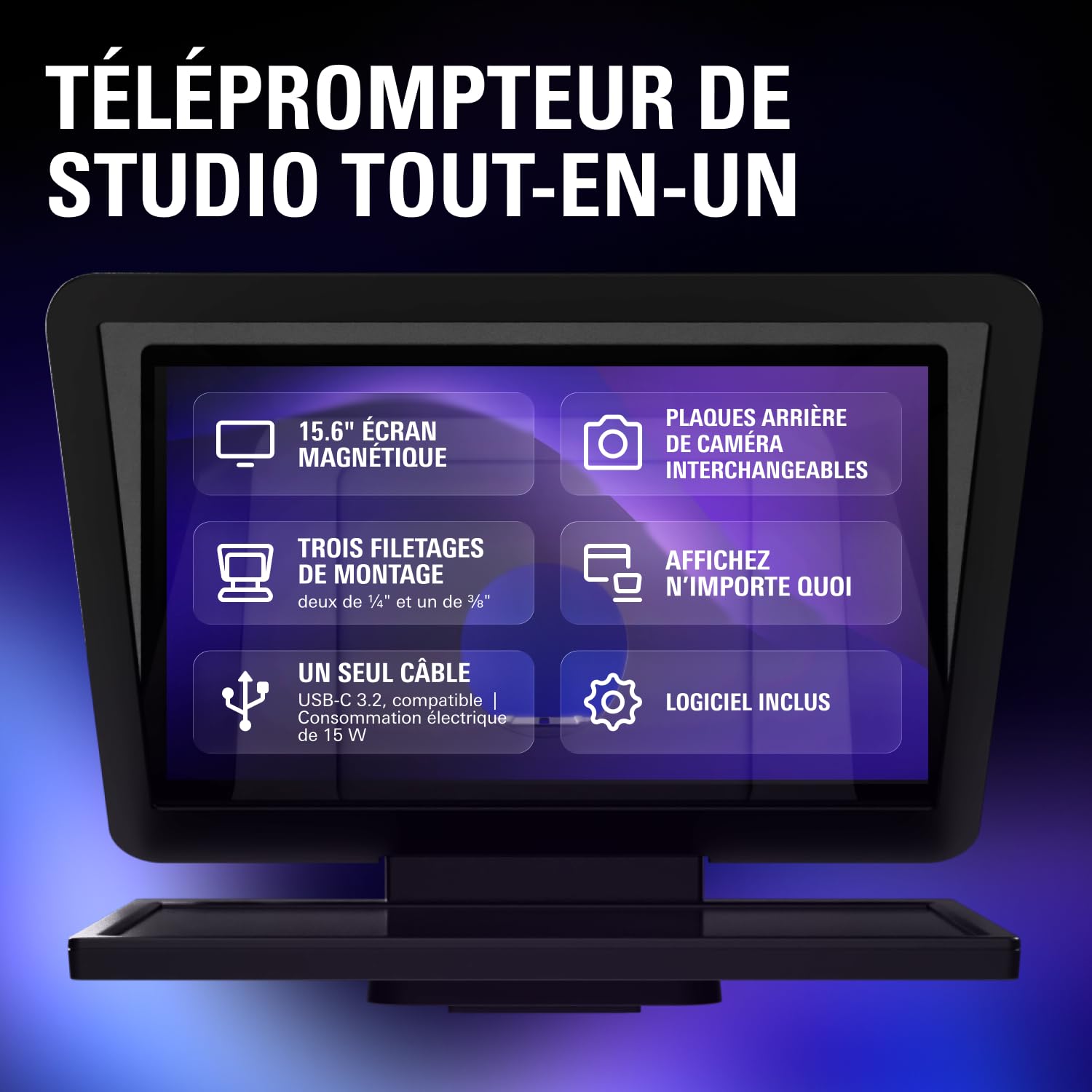 Elgato Prompter XL – Téléprompteur Grand Format avec écran Amovible, Moniteur visioconférence, pour appareils Photo et caméras de Studio, Installation Simple par USB-C 3.2 (PC&Mac)