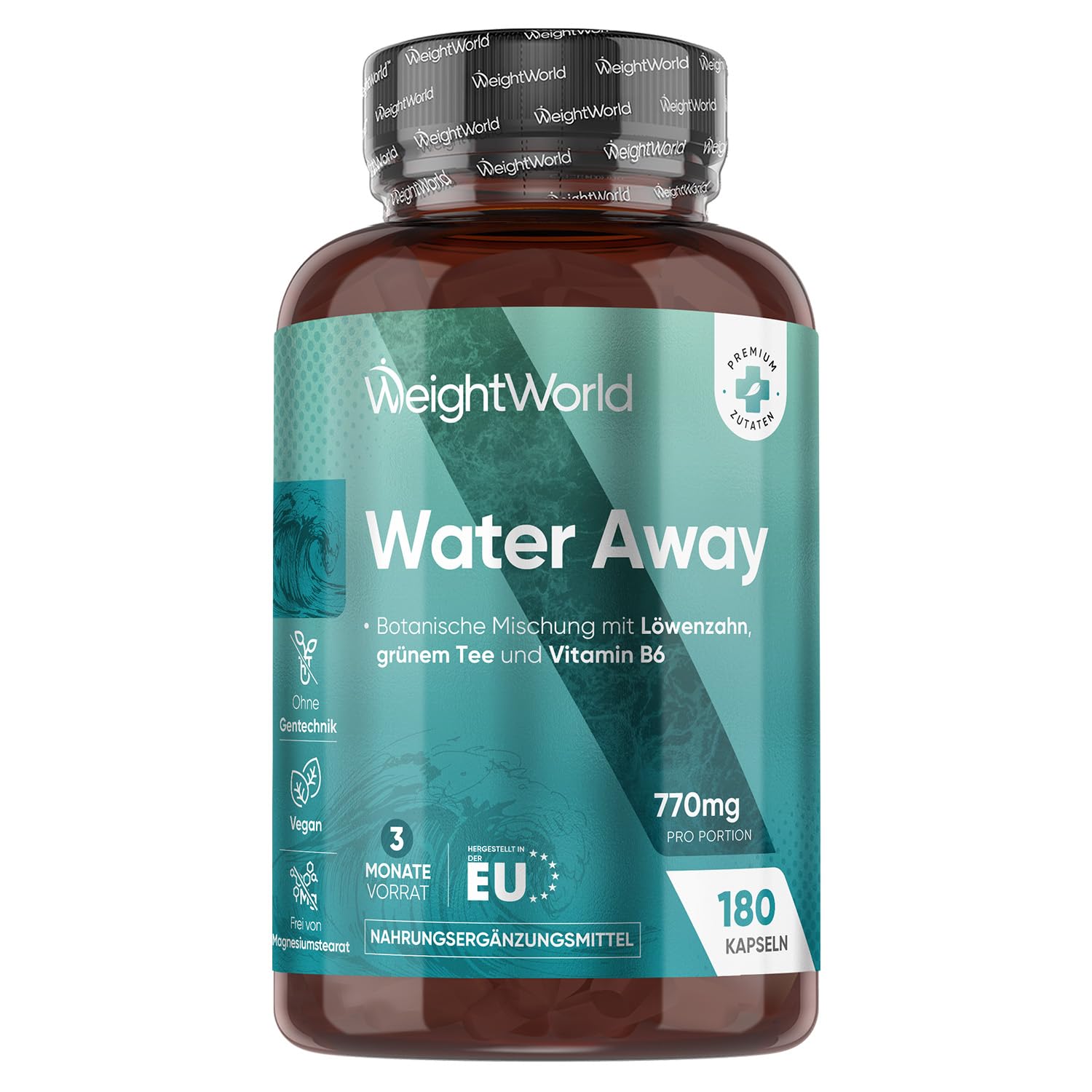 Water Away Kapseln - Vegan & Glutenfrei - Für Übergewichtige - Unterstützung bei der Gewichtsverteilung - 180 Entwässeru