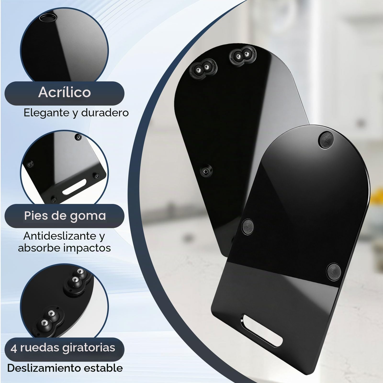 Tabla deslizante para Thermomix TM7 de cristal acrílico premium, base antideslizante con ruedas para un desplazamiento sin esfuerzo, color negro