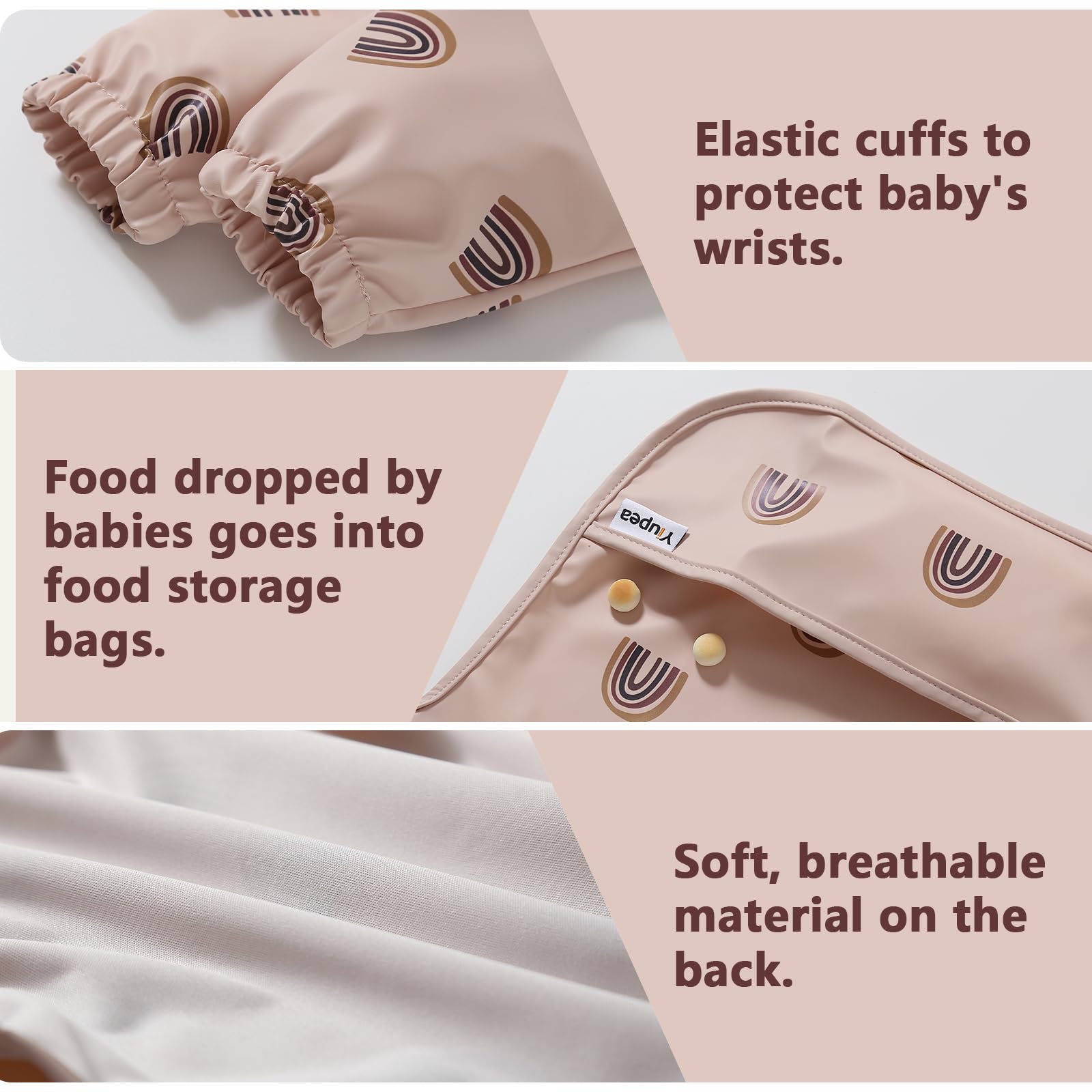 Babero con Mangas Largas - Lavable a Máquina y Resistente al Agua 6-24 Meses para Baby Led Weaning, Babero Cubrepañal para la Alimentación del Bebé
