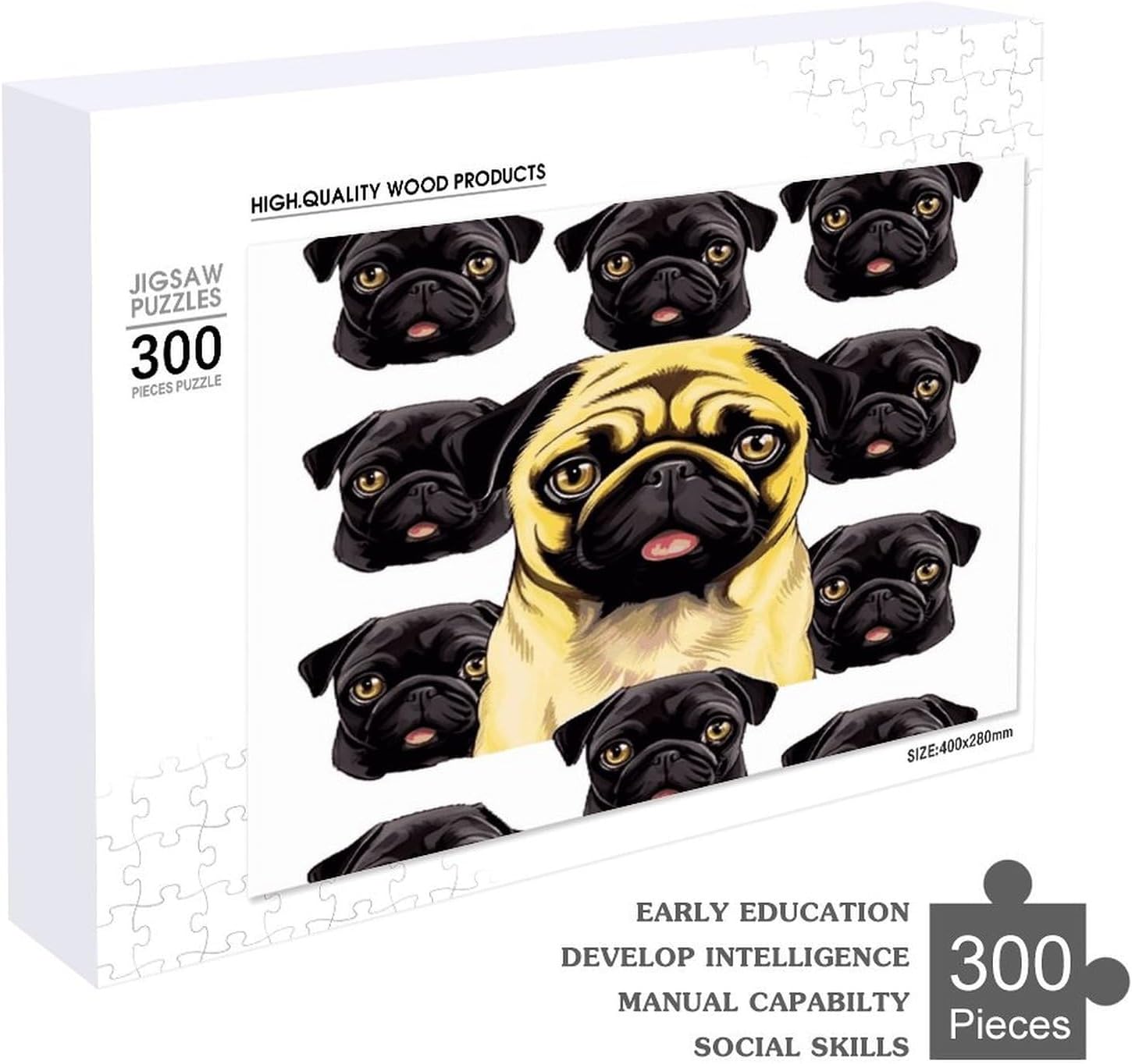 Yellow Pug 300 Pieces Wooden Puzzles for Adults 15 X 20.5in image 4