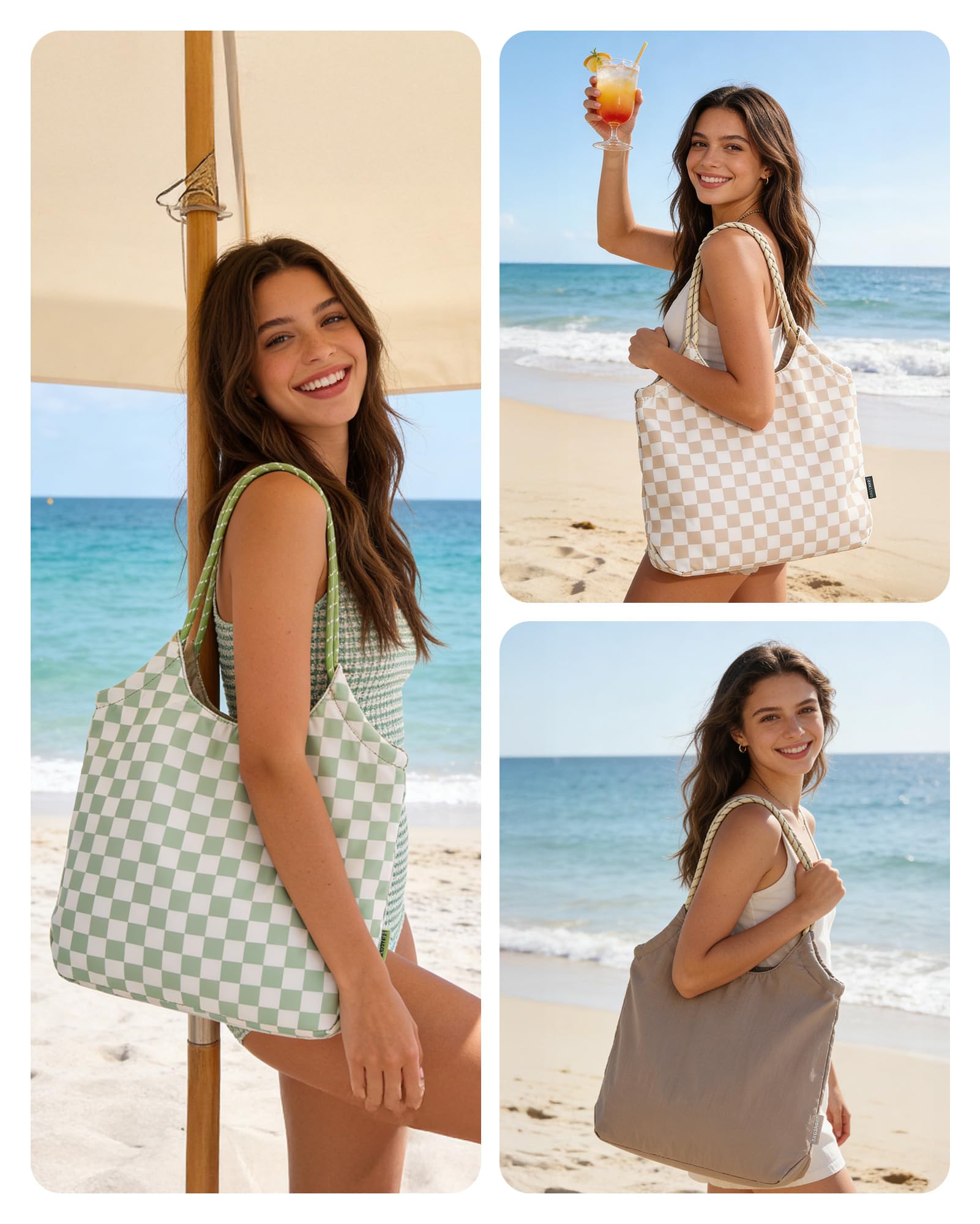 BAGSMART Beach Bags for Women, Beach Tote Bag Beach Bag with Zipper Travel Tote Bag for Women Sandproof Swim Pool Bag | Packable Beach Bag, Beach Essentials, for Travel, Gym, 12.5L Medium Tote, Lightweight, Water-resistant — view 9