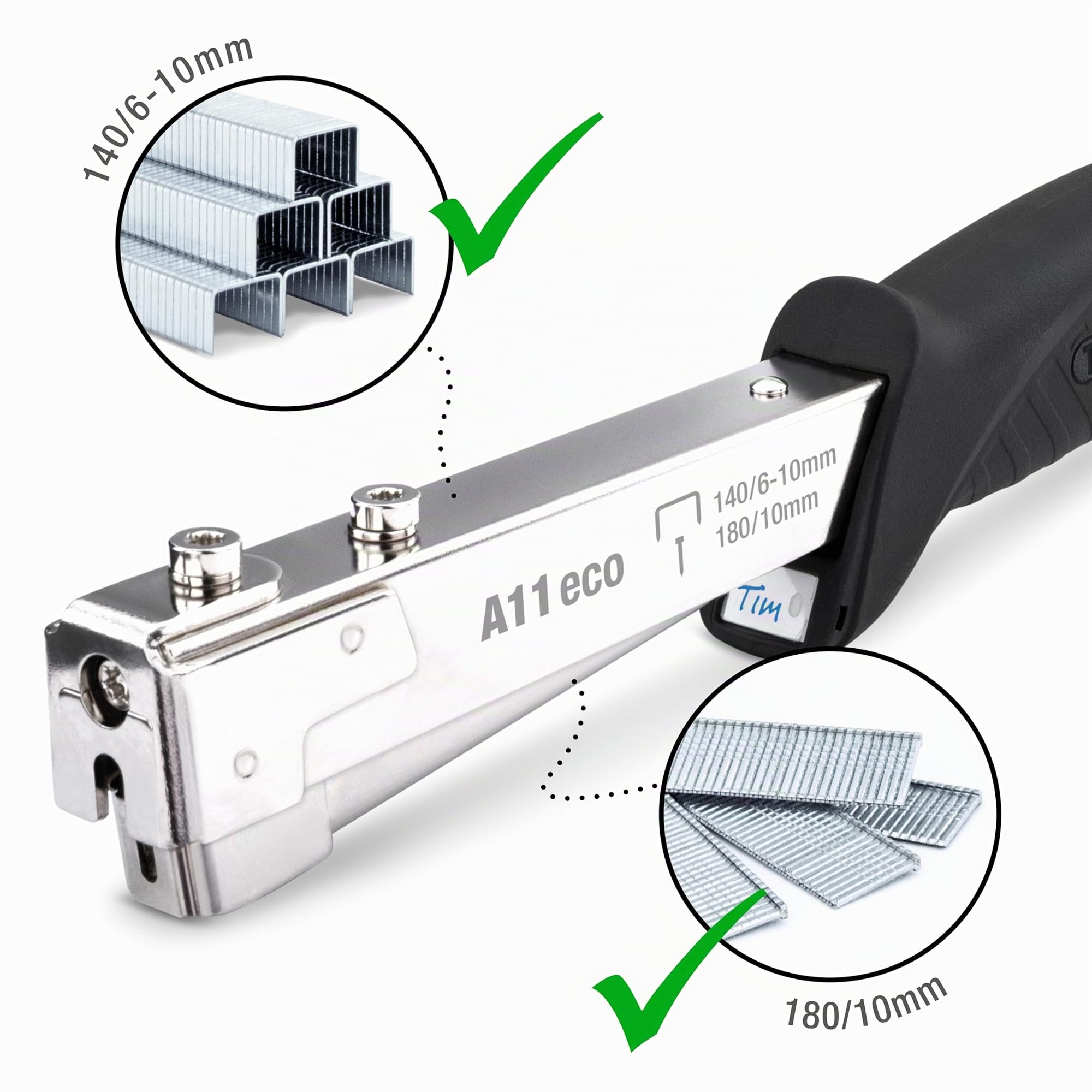 Tacwise 1793 ECO A11 Marteau Agrafeuse/Cloueuse avec 500 Agrafes de Type 140, 500 Clous de Type 18G et un ECO Dégrafeur