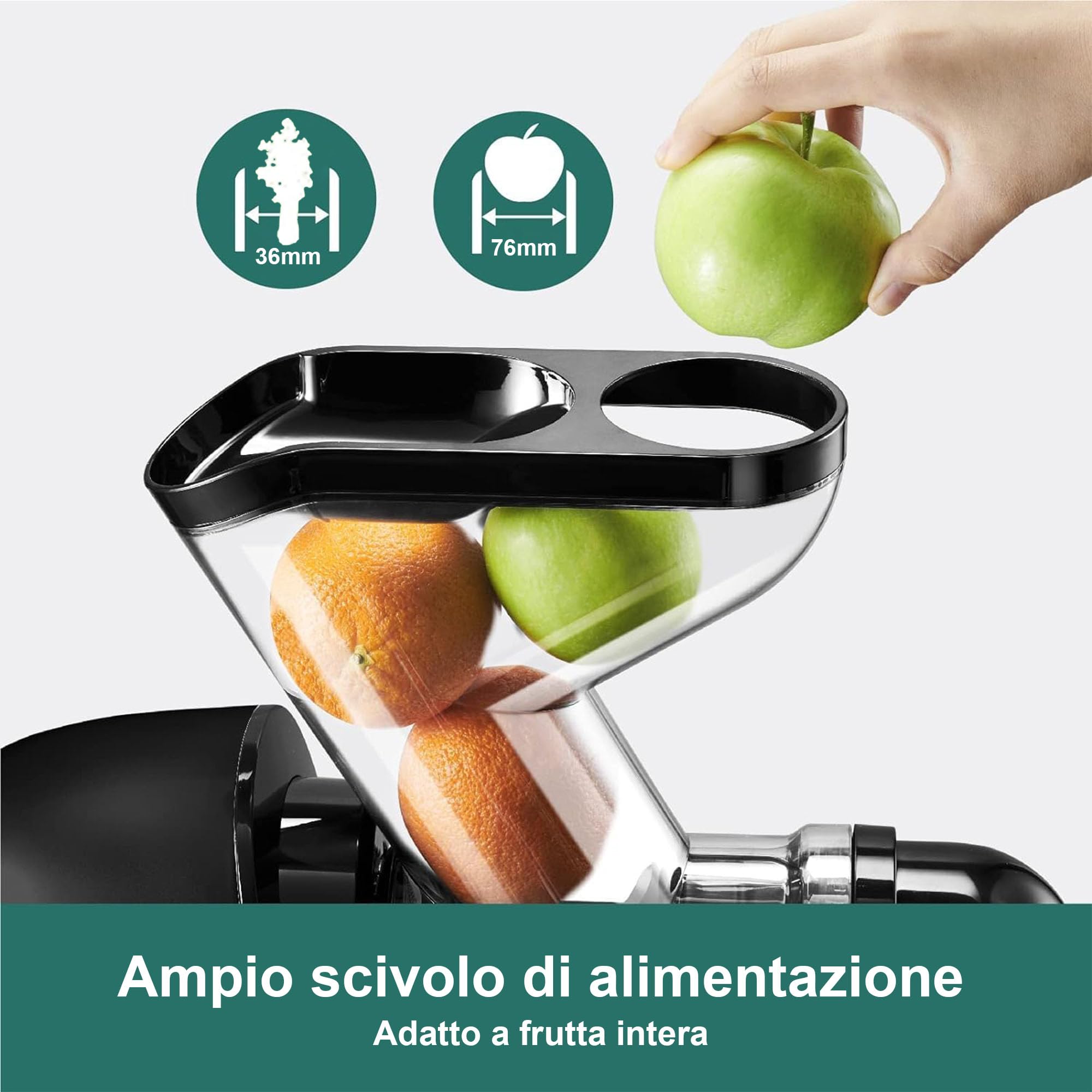 Fretta Estrattore di succo, con Ampio Scivolo di Caricamento, Senza BPA, Spremiagrumi per Sedano, Estrattore con Motore DC Silenzioso e Funzione Inversa masticating juicer machines (Nero)