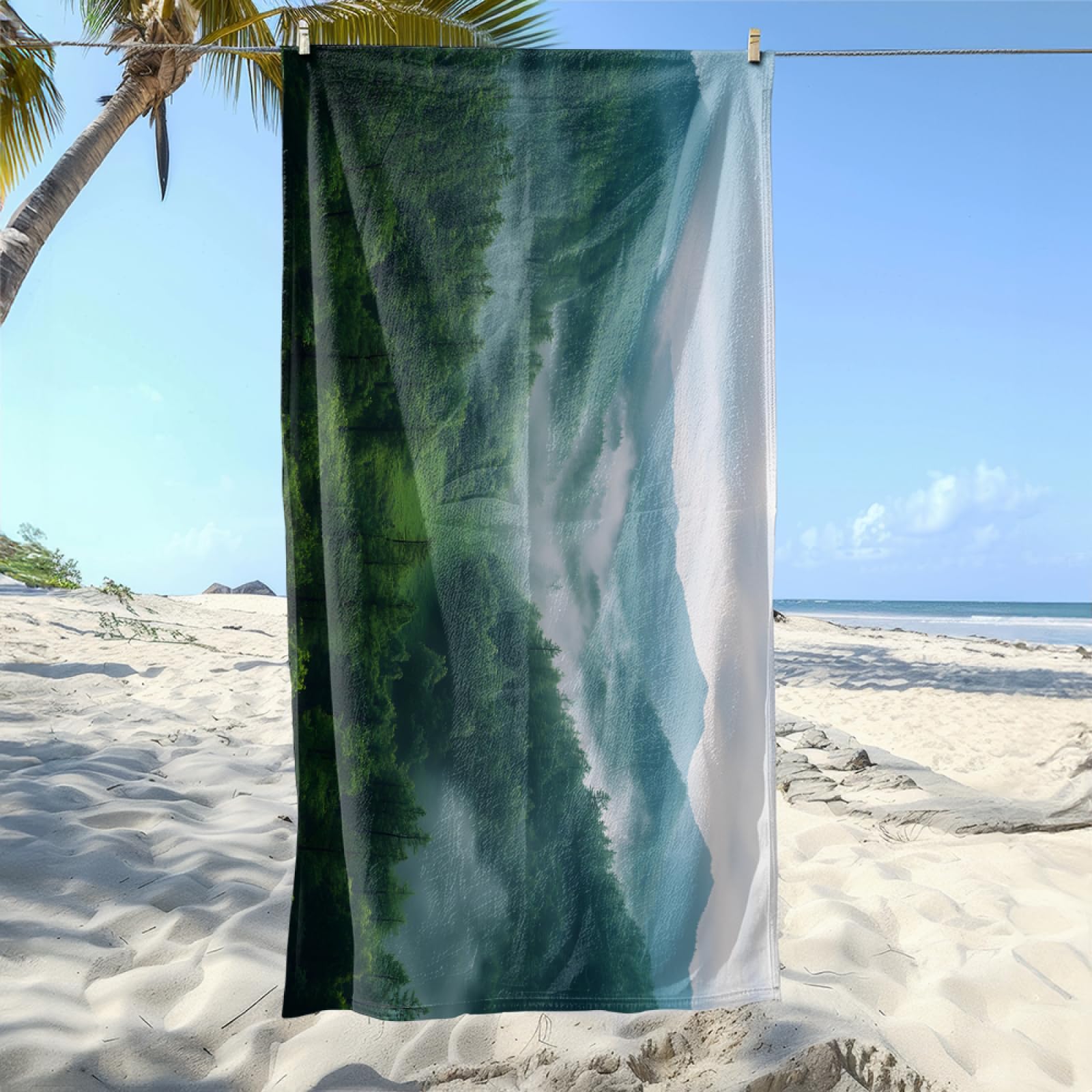 Strandtuch Dunkelgrüner Baum Mikrofaser Handtuch Tragbar Strandtuch XXL Badehandtuch Sand Proof Badetücher Ultraleicht Badetuch Schnelltrocknend Strandhandtuch Groß Beach Towel 100x200cm