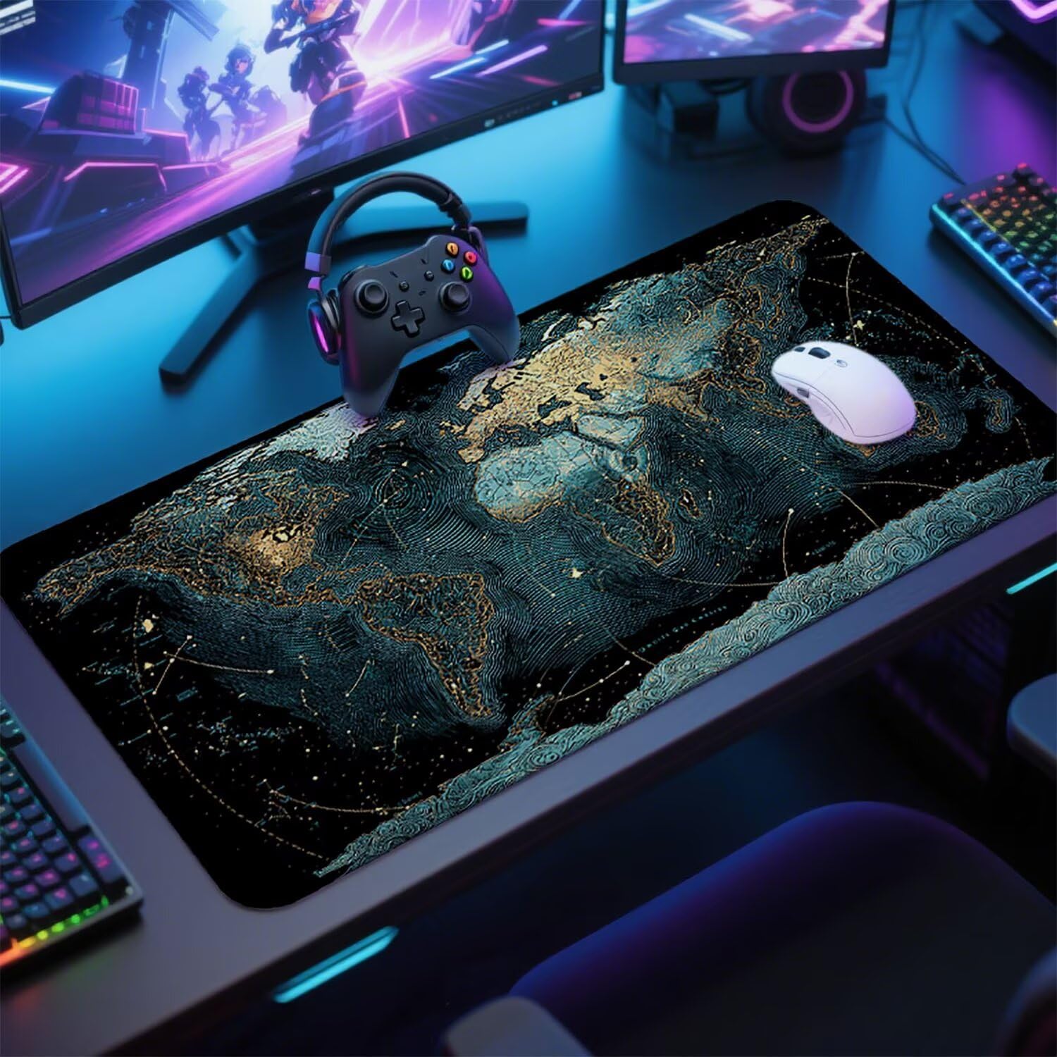 Abstrakcyjna podkładka pod mysz pod mysz pod mysz do gier XXL 1200 x 600 x 3 mm podkładka pod mysz gumowa mapa świata duża podkładka pod rękę gracz akcesoria wodoodporne PC, do klawiatury komputera w