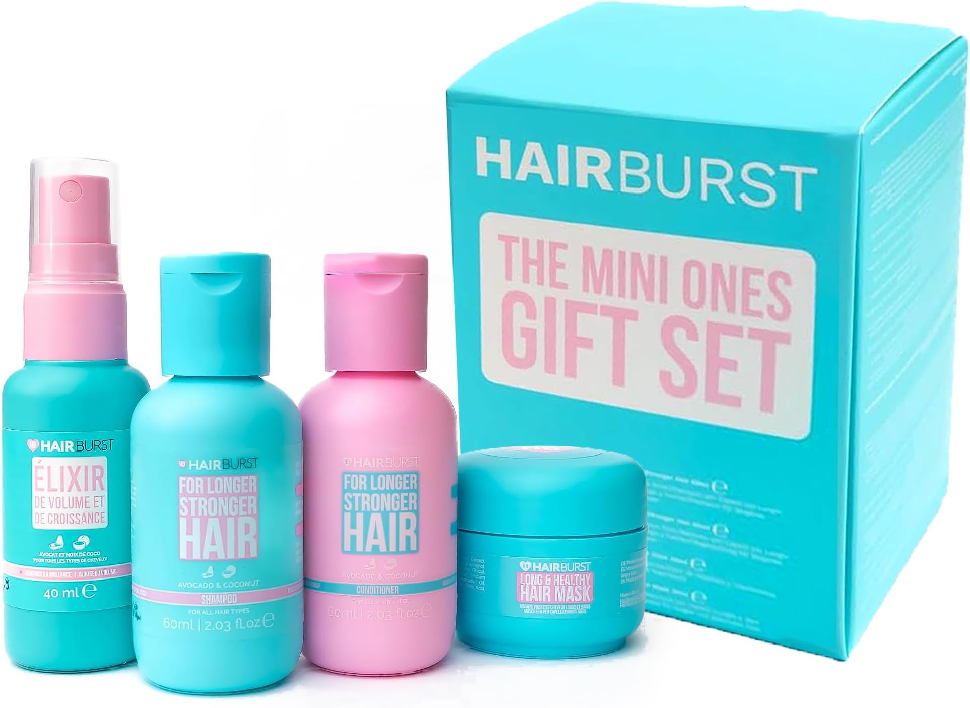 HAIR BURST Travel Gift Set - Mini Shampoo, Conditioner, Mask & Elixir