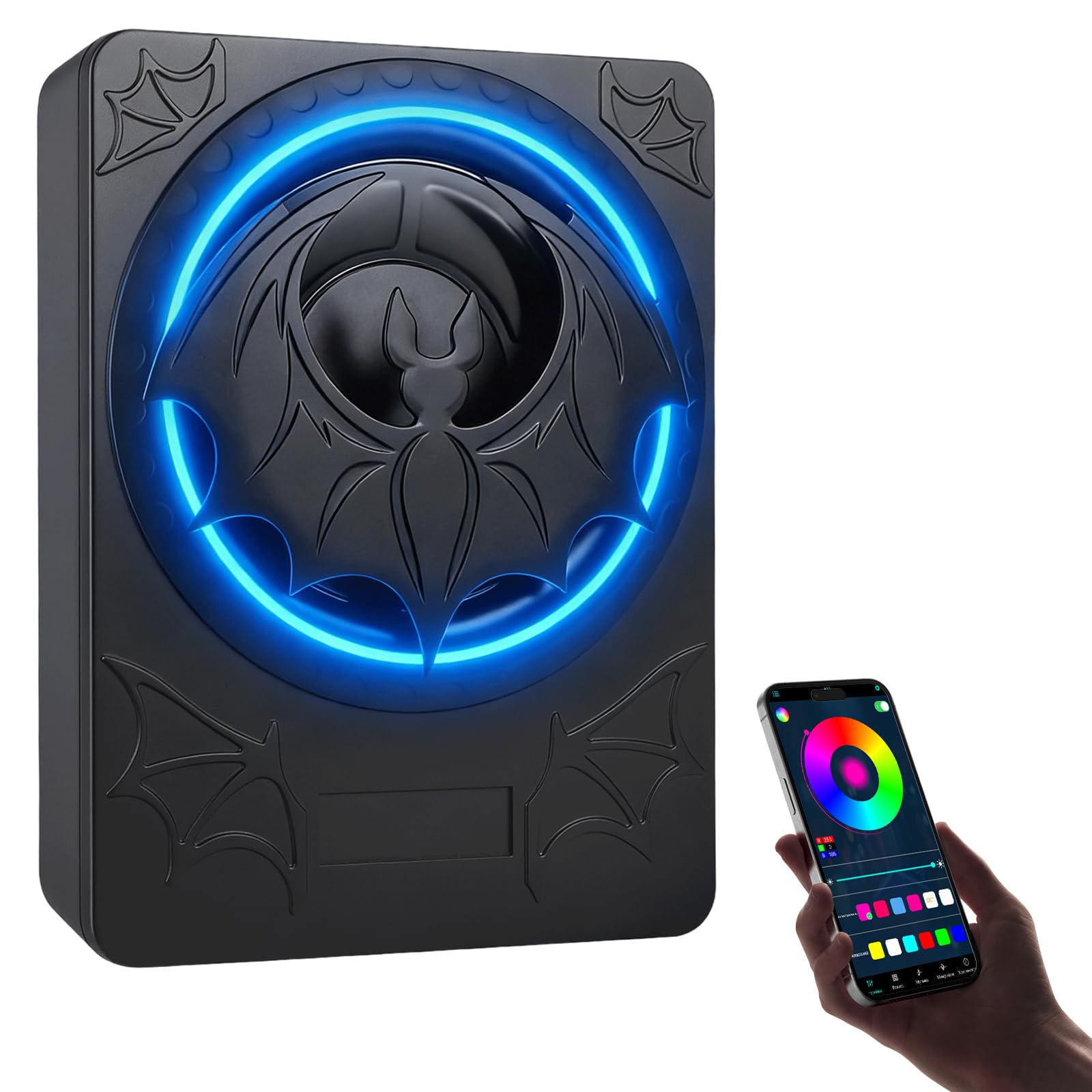 Subwoofer Activo para Coche, Que se Puede Instalar Debajo del Asiento, con una Potencia Máxima de 1200 Vatios, Amplificador Integrado y Luces Ambientales RGB Controlables a Través de Una Aplicación