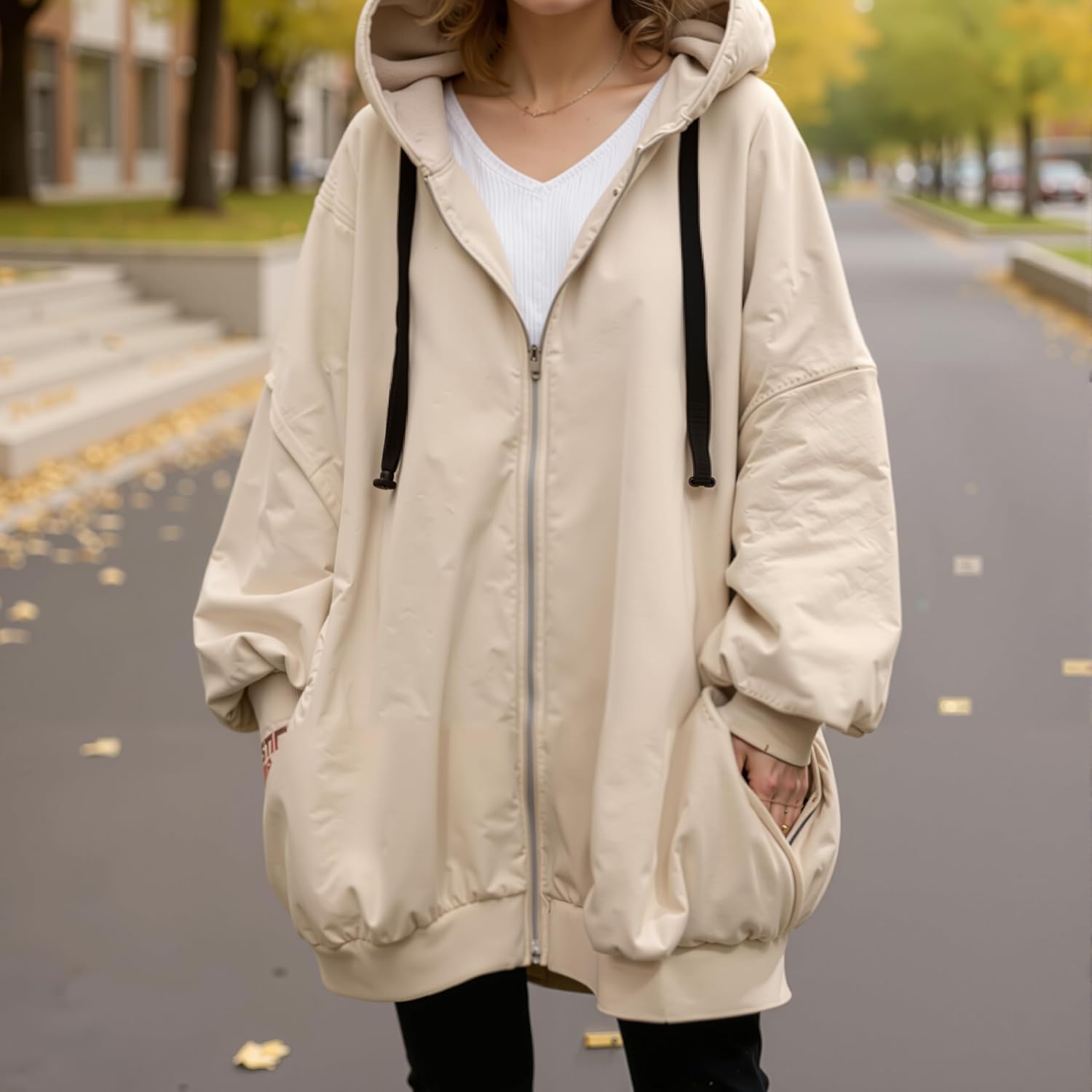 Women's Long Zip Up Oversized Hoodies Casual Loose Long Sleeve Sweatshirt Warm Open Front Cardigan Jacket with Pockets - Image 2