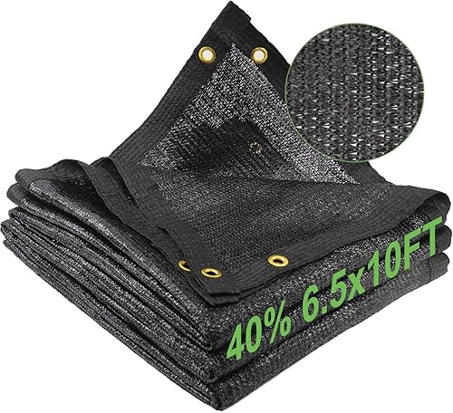 Tela de Sombra para Jardín, 40% 6.5 x 10 Pies Tela de Sombra de Invernadero Lona de Malla Negra con Ojales Reforzados, Red de Sombra Solar