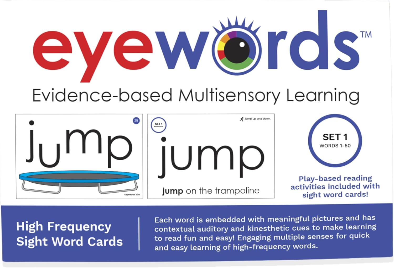 Sight Word & Phonics Flash Cards, Set 1 (High-Frequency Words 1-50) - Kinesthetic Learning, Picture-Embedded - Pre-K to Grade 3 - Homeschool & Classroom use - Model EW-22