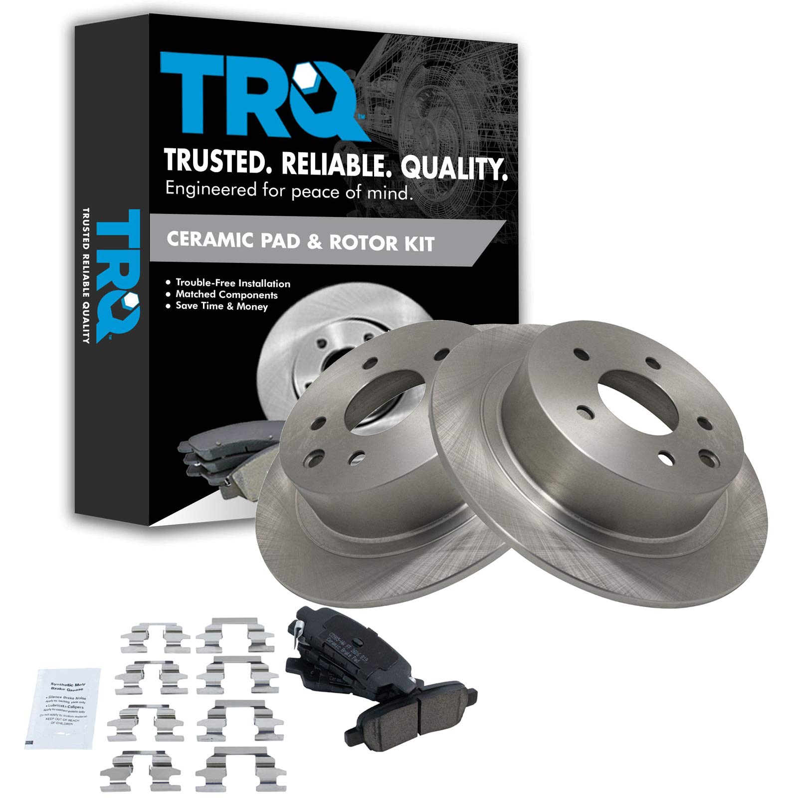 TRQ Rear Ceramic Brake Pads & Rotor Kit Compatible with 02-18 Nissan Altima 07-17 Sentra
