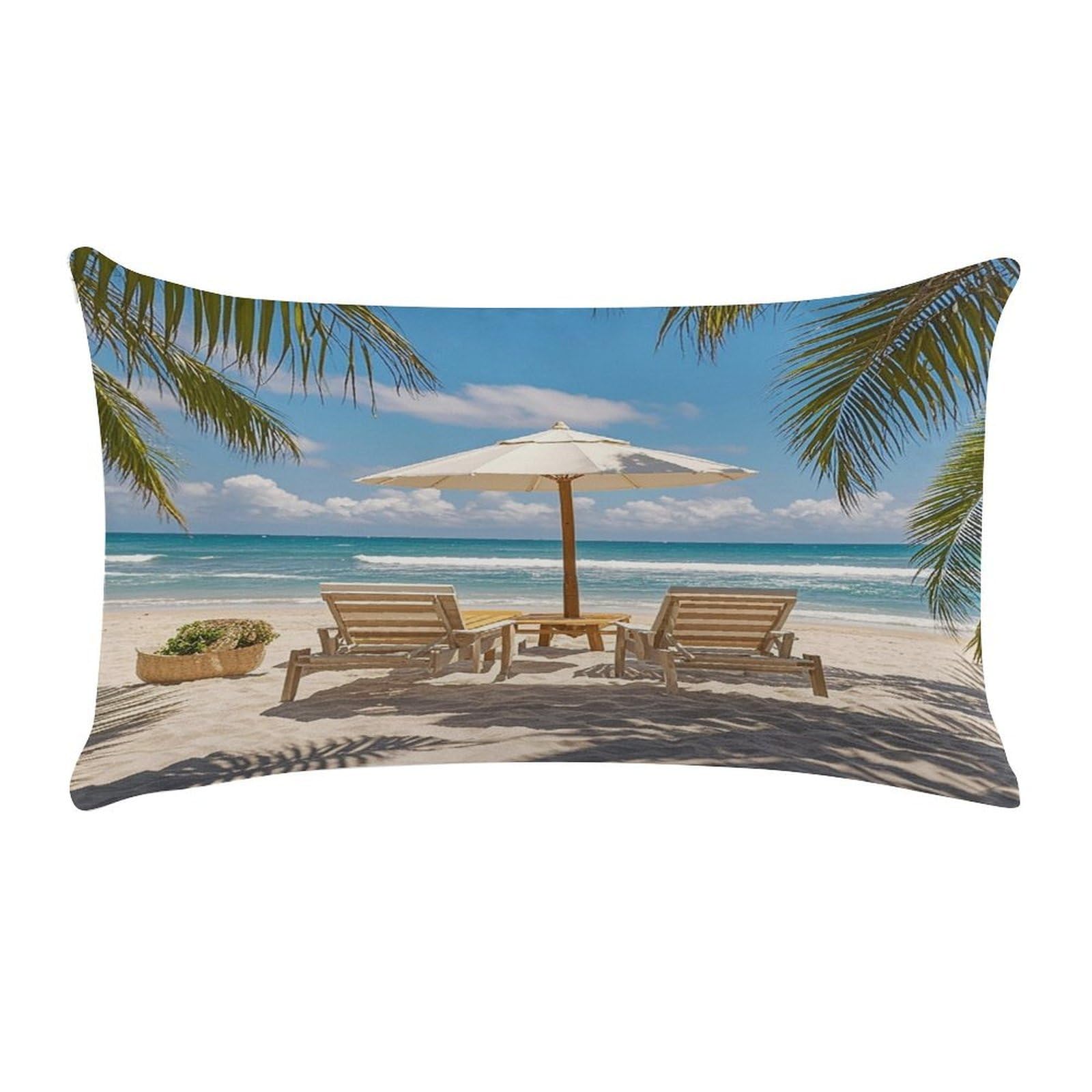 Ocean Beach Theme Pillow Case Decorative Rectangle Throw Pillow Cover Soft Plush Pillowcase Cozy Cushion Case Modern Pillow Sham Cushion Cover for Bedroom Sofa Couch 20 X 12 Inch