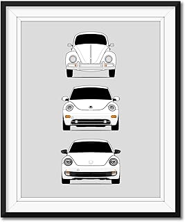 Volkswagen Beetle Generations Inspired Poster Print Wall Art Handmade Decor of the History and Evolution of the VW Beetle (Type 1, New Beetle, A5) (Unframed)
