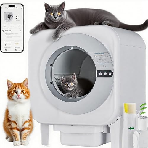 Caja de arena automática para gatos autolimpiante con control de aplicación, caja de arena grande de 75 litros para gatos múltiples, detección