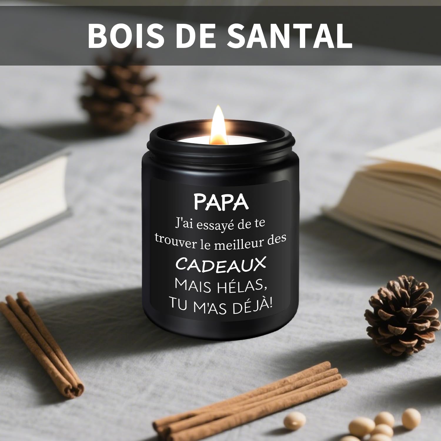 Bois de Santal Bougie Parfumée 200g Cadeau Fête des Pères Original