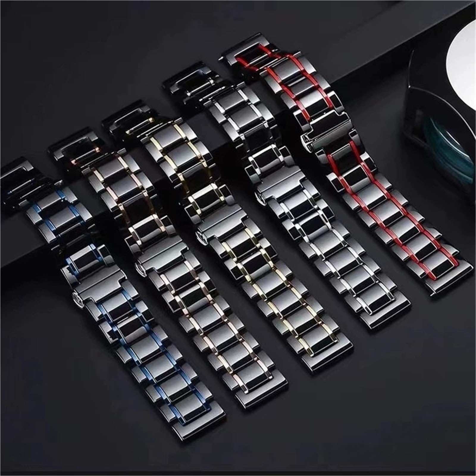 Generico Cinturino Acciaio E Ceramica, Sgancio Rapido | Compatibile Con Diametri Da 20/22 Mm, Adatto Sia Per Uso Professionale Che Sportivo, Per Uomini E Donne (Black Red 20mm)