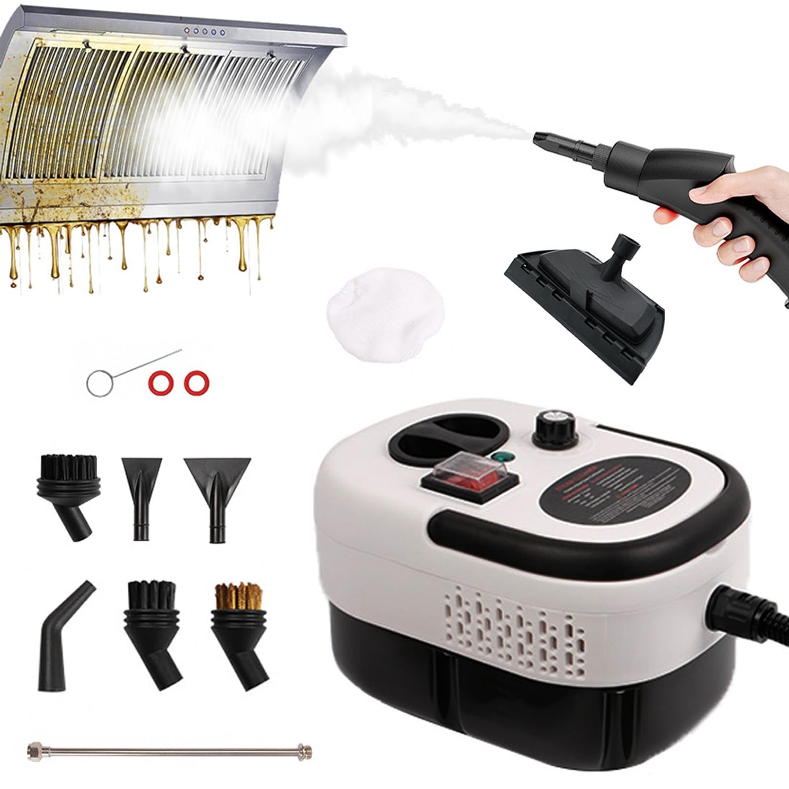 Limpiador a Vapor Alta Presión, 3,0 bar 2500W Vaporeta Limpieza Hogar Depósito de Agua 1,2L, Portátil Maquina de Vapor Limpieza para Hogar, Cocina, Baño, Coche, Suelos, Alfombras, Sofás