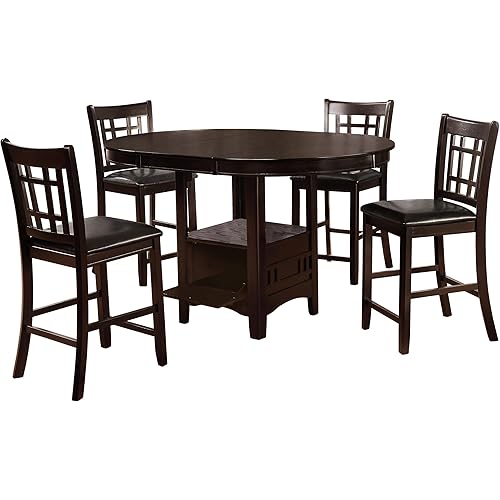 Coaster Home Furnishings - LAVON - 5-Piece Counter Height Dining Set - Oval Extendable Table with Storage & 4 Upholstered Chairs - Dining Room & Kitchen - Espresso - 102888-S5