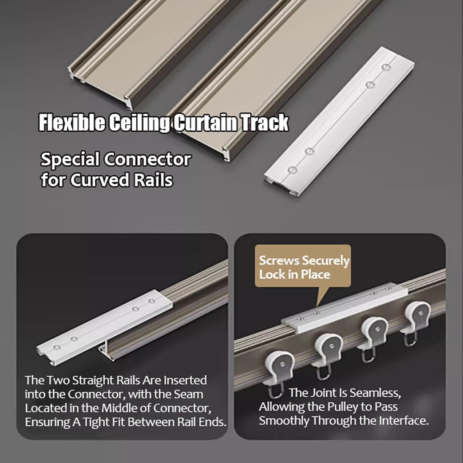 Flexible Ceiling Curtain Track Room Divider Curtain Rod Aluminium Alloy Straight Ceiling Track for Curtains 70-600cm for Windows(White-Side,110cm/3.6ft)